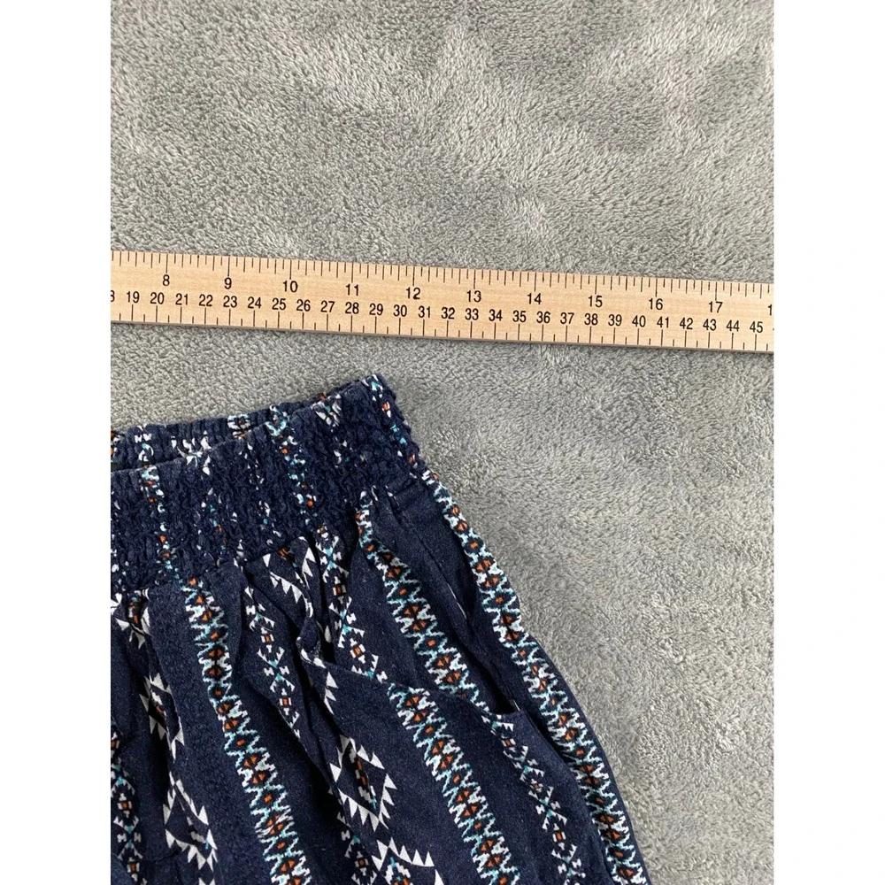 Sound Style Beau Dawson Women Large Navy Linen Blend Southwestern Smocked Shorts